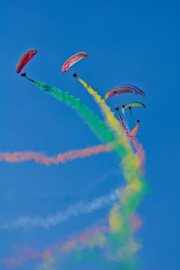 Photo of Skydivers with Colourful Smoke