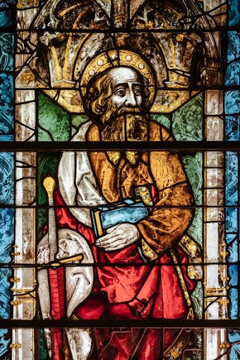 photo of stained glass with religious photo