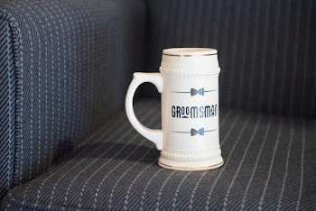 Photo of White Groomsman Graphic Beer Stein on Couch