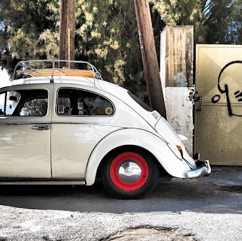 Photo of White Volkswagen Beetle Parked Near Tree