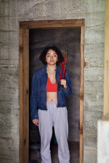 Photo of Woman Holding Red Bolt Cutter Standing by Doorway