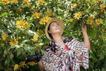 Photo of Woman Near Yellow Flowers