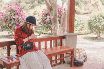Photo of Woman Sitting on Bench Using Her Smartphone