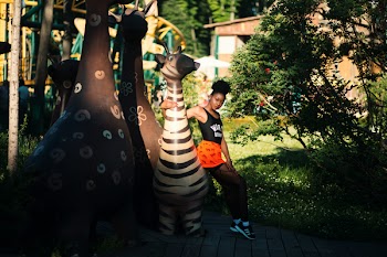 Photo of Woman Sitting on Zebra Statue