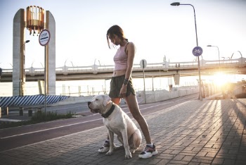 Photo of Woman Standing by Her Dog