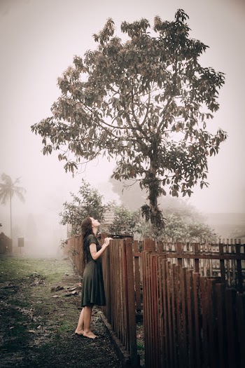 Photo Of Woman Standing In Front Of Wooden Fence