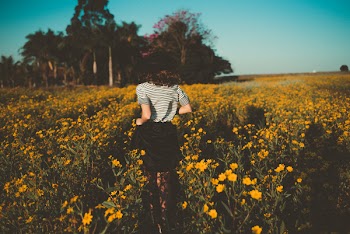 Photo of Woman Walking On Flower Field