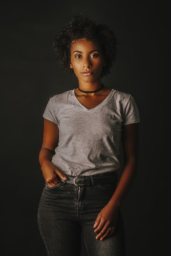 Photo of Woman Wearing Gray V-neck Shirt