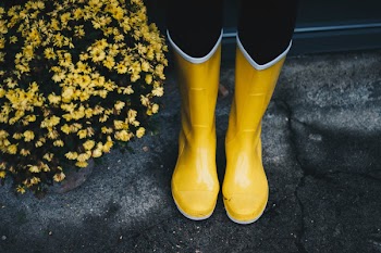 Photo of Yellow Boots Near Flowers
