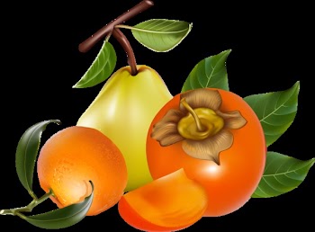 Photo-realistic of ripe pears, persimmon and tangerine fruits.