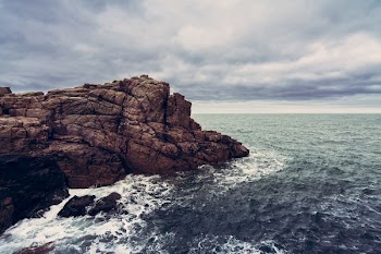 photography of brown rock near body of water during daytime