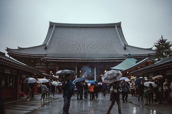 photography of people walking in front of temple