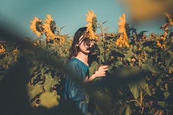 Photography of Woman Holding Sunflower