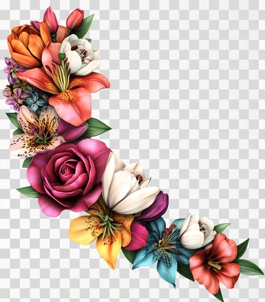 Photorealistic 3d floral corner border with roses, peonies, 