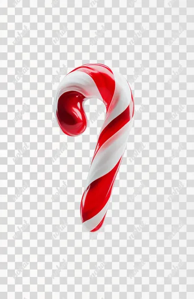 Photorealistic Red and White Candy Cane on White Background