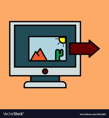 Photos icon on laptop screen multimedia sharing vector image