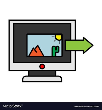 Photos icon on laptop screen multimedia sharing vector image
