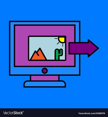 Photos icon on laptop screen multimedia sharing vector image