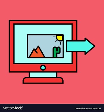 Photos icon on laptop screen multimedia sharing vector image