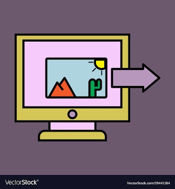 Photos icon on laptop screen multimedia sharing vector image
