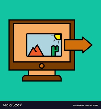 Photos icon on laptop screen multimedia sharing vector image