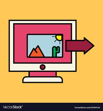 Photos icon on laptop screen multimedia sharing vector image
