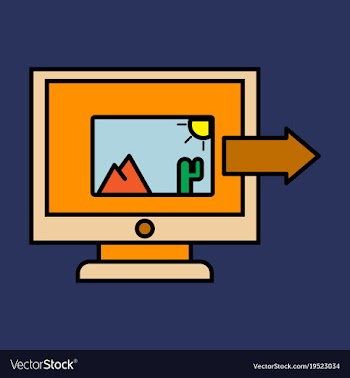 Photos icon on laptop screen multimedia sharing vector image