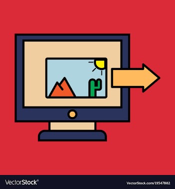 Photos icon on laptop screen multimedia sharing vector image