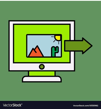 Photos icon on laptop screen multimedia sharing vector image