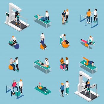 Physiotherapy rehabilitation isometric people set Free Vector