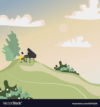 pianist playing the piano in nature