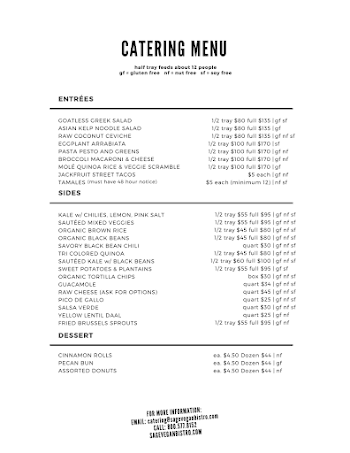 Pick Up Catering — Sage Plant Based Bistro