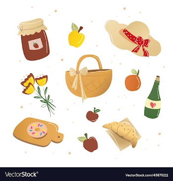 picnic basket and set of products