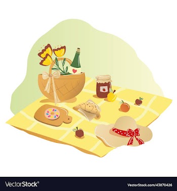 picnic basket with food hand drawn summer