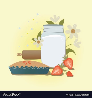 pie strawberries and milk can