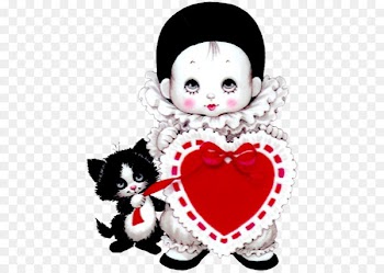 Pierrot Harlequin Red Easter egg Clip art - Cute Mime with Heart and Kitten PNG Picture 