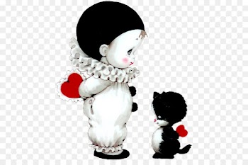 Pierrot Valentine's Day - Cute Mime and Cute Kitten with Hearts PNG Picture 