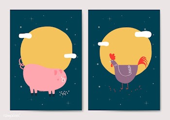 Pig and rooster cards | Free stock vector - 591984