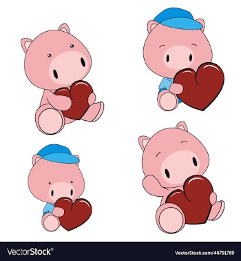 pig baby cartoon valentine heart pack