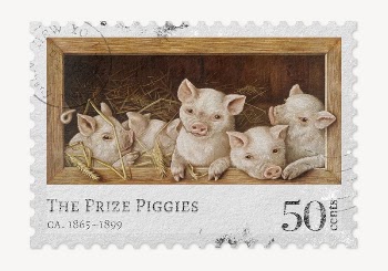 Piggies postage stamp, ephemera collage | Free PSD - rawpixel