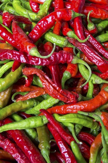 Pile of Red and Green Chili Peppers