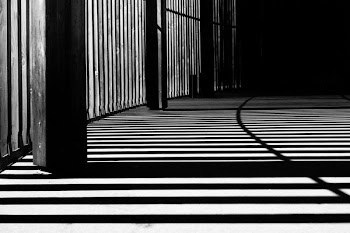 pillar of building shadows grayscale photography