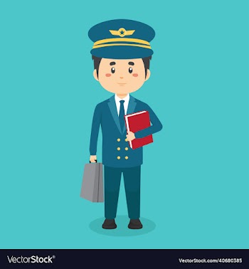 pilot character standing with file and briefcase