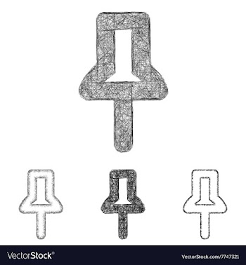 Pin icon set - sketch line art vector image