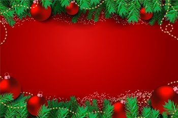Pine leaves and red christmas balls elegant background Free Vector