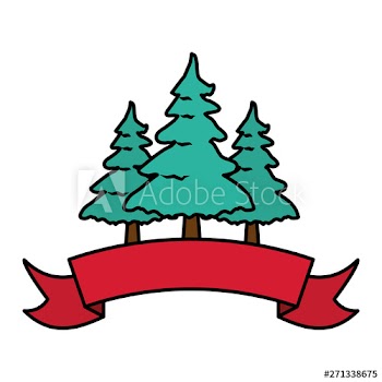 pine trees forest ribbon vector illustration