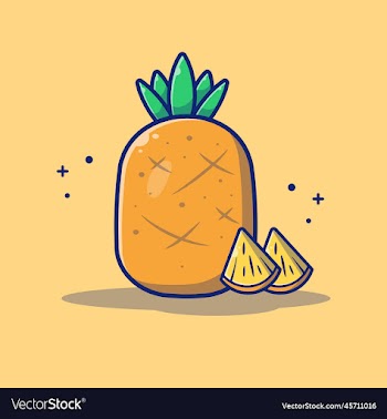 pineapple and slices of pineapple cartoon