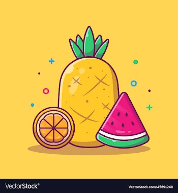 pineapple orange with watermelon cartoon
