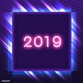 Pink 2019 in a blue square neon sign vector | Free stock vector - 535170