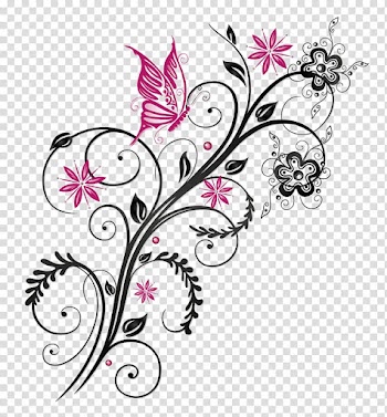 Pink and black butterfly and flower illustration, Butterfly Flower , floral ornament transparent background PNG clipart